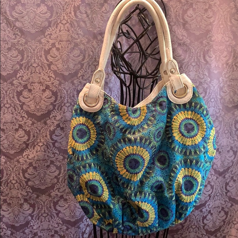 Mark Ecko Circle Burst Purse Shoulder Eyelet Boho Hippie Tote Lined Sunflower
